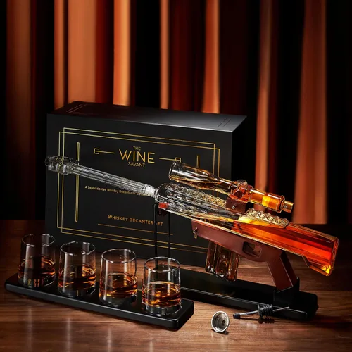 Vista 5 de Decantador de Francotirador Grande de 18", Regalos para Hombres Papá, Juego de Decantador de Whisky - Pistola de Vidrio con Mira de Francotirador AR