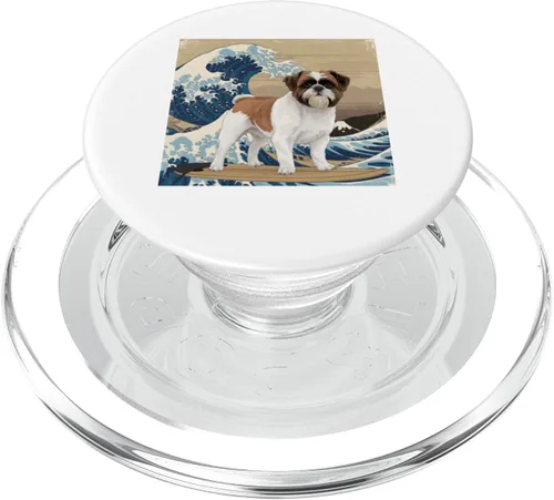 Vista 7 de Shih Tzu Japanese Kanagawa Wave Surfing Dog Lover PopSockets Adhesive PopGrip