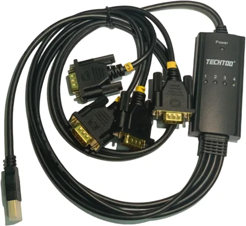 Vista 2 de TECHTOO Adaptador USB a Serial RS232 DB9 de 4 puertos USB a Seria Convertidor Serial Cable de 9 pines con tornillos de pulgar