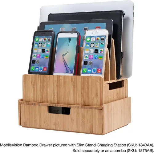 Vista 5 de Mobilevision Cajón de bambú, solución de almacenamiento apilable para productos de oficina, bolígrafos, lápices, tijeras, blocs de notas, tarjetas