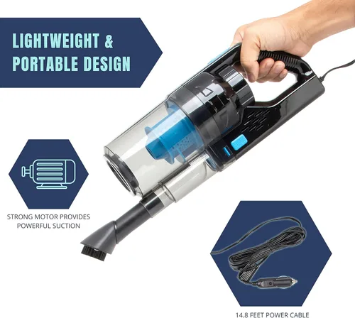 Vista 3 de Neiko Aspiradora portátil para automóvil en seco y húmedo, alta potencia, pequeña aspiradora para detalles de vehículos, potencia de 12 V CC, mejor