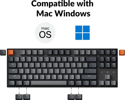 Vista 3 de Keychron Teclado mecánico inalámbrico K8 Tenkeyless para Mac, retroiluminación blanca, Bluetooth, multitarea, teclado para juegos con cable tipo C