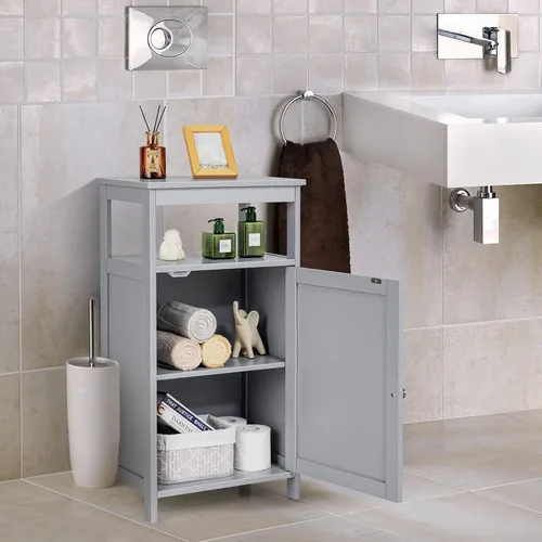 Vista 2 de COSTWAY Armario de almacenamiento de baño, organizador de almacenamiento independiente con cajones profundos y estante ajustable, gabinete de piso