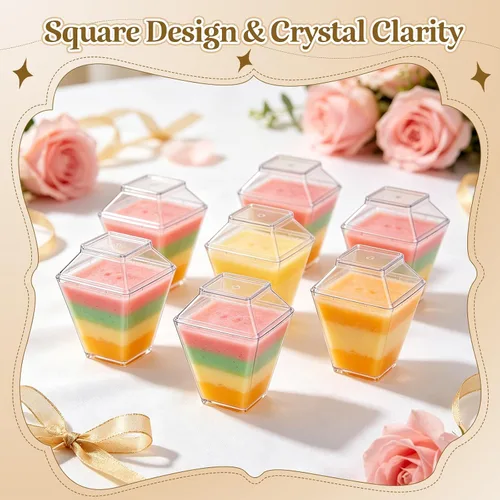 Vista 7 de Oomcu Mini tazas de parfait cuadradas transparentes desechables para yogur, helado, mousse, aperitivos, embutidos, pudín, gelatina, dulces