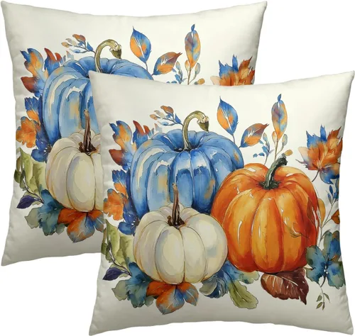 Vista 31 de Giwawa Juego de 2 fundas de almohada de calabaza otoñal de 16 x 16 pulgadas, fundas de cojín de algodón de madera de girasol para sofá, patio