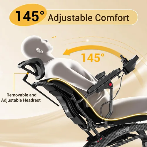 Vista 2 de Silla de ruedas eléctrica ligera para adultos/personas mayores, sillas de ruedas eléctricas plegables y reclinables de 145° con reposacabezas, 15/30