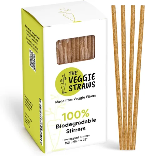 Vista 8 de The Veggie Straws 150 unidades de agitadores de bebidas biodegradables negros sin envolver de 4.75 pulgadas - Hecho de fibras vegetales, los mejores