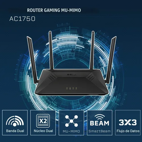 Vista 2 de D-Link Enrutador WiFi, AC1750 Internet inalámbrico para transmisión en el hogar Gigabit y juegos, Smart Dual Band MU-MIMO Controles parentales QoS