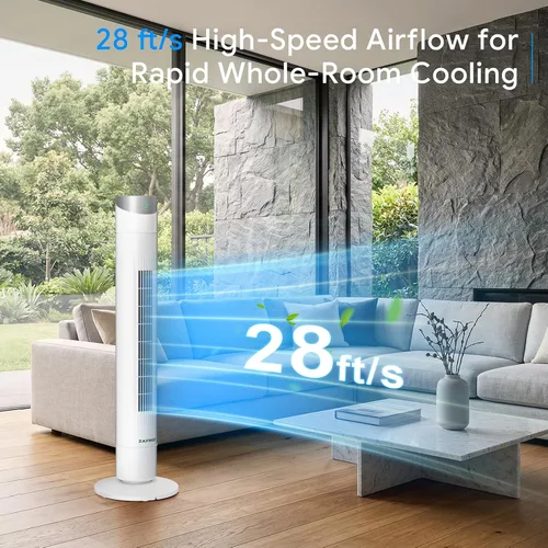 Vista 2 de ZAFRO Ventilador de torre inteligente para dormitorio, ventilador de torre oscilante de 120°, 28 pies/s de alta velocidad, 12 velocidades, 4 modos
