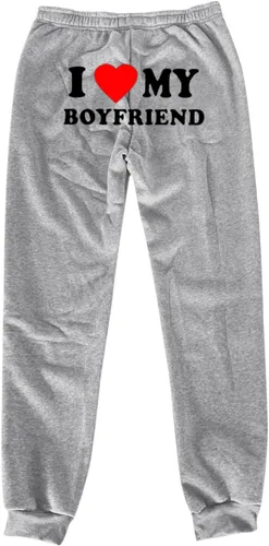 Vista 2 de I Love My Boyfriend - Pantalones deportivos a la moda, elásticos, de cintura alta, pantalones deportivos casuales de forro polar sueltos, pantalones