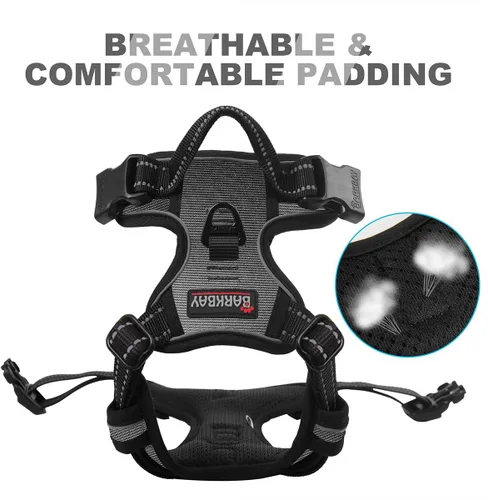 Vista 216 de BARKBAY - Arnés para perro sin tirones con clip frontal, material resistente y reflectante, asa de fácil control para pasear perros grandes
