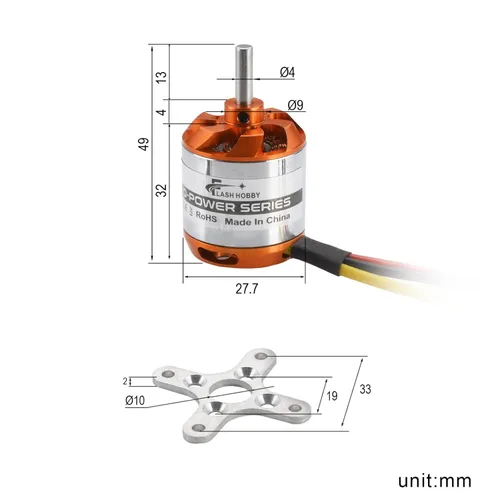 Vista 6 de FLASH HOBBY D2836 880KV 2-4S Motor sin escobillas de Outrunner para Rc Multicopter Avión Helicóptero (880kv)