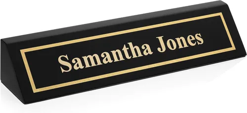 Vista 5 de Providence - Placa de identificación grabada con cuña de escritorio de madera personalizada Placa de nombre de escritorio, acabado de piano, 2