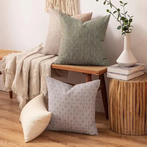 Vista 228 de MIULEE - Juego de 2 fundas de almohada decorativas de lino de arpillera navideñas, modernas, estilo campestre, rústicas, tejidas, con textura