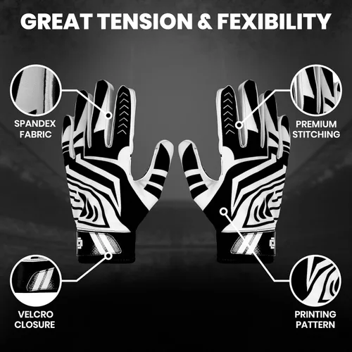Vista 2 de LYRX Football Gloves for Youth & Adults, Super Sticky Receiver Gloves with Silicone Grip Palm, Lightweight Breathable Football Gloves for Kids Negro
