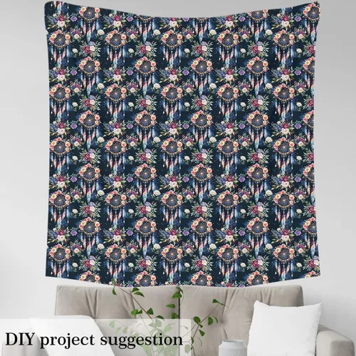Vista 3 de Feelyou The Yard - Tela de atrapasueños bohemio para decoración de atrapasueños para sillas, sofá, estilo bohemio, estampado floral botánico, tela