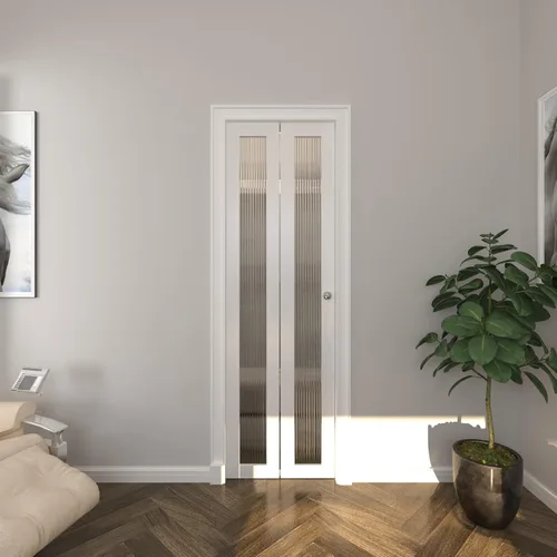 Vista 10 de BARNER HOME Puerta de armario, puertas plegables Full Lite con panel de vidrio estriado, fácil montaje, puertas plegables con kits de herrajes