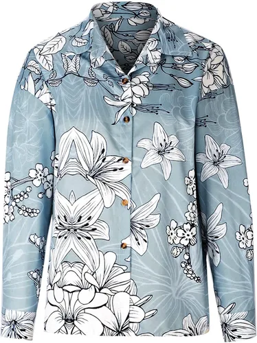 Vista 4 de Womens Oversized Jackets Lightweight Button Down Casual Bomber Jacket Floral Print Coat Lapel Collar Short Outwear Tops