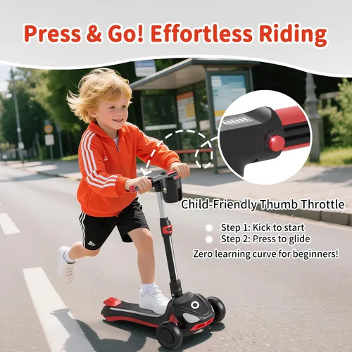 Vista 3 de 3-Wheel Electric Scooter for Kids Ages 4-8, 5 MPH, 3 Adjustable Heights Negro