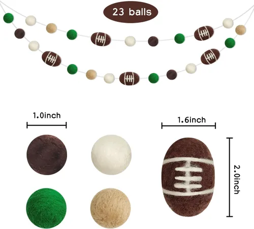 Vista 2 de Guirnalda de bolas de fieltro de fútbol, pancarta de pompones de rugby para pancartas temáticas deportivas, decoraciones de fiestas