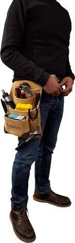 Vista 7 de LAUTUS Bolsa de cuero para herramientas Carpintero, construcción, enmarcadores, manitas 2 soportes para martillos, 10 bolsillos