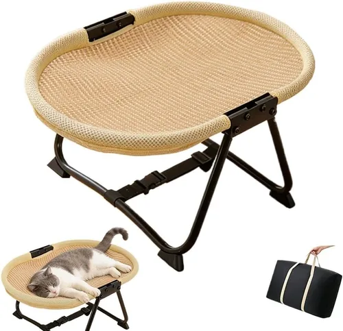 Vista 11 de Hamaca para gatos, cuna elevada independiente para perros en interiores y exteriores, cama plegable para mascotas sin montaje con malla