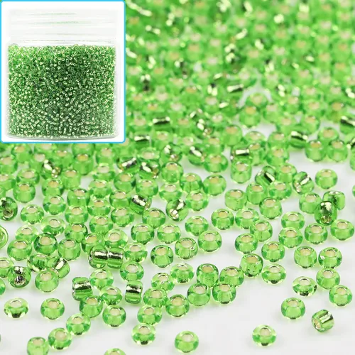 Vista 54 de Bala&Fillic Cuentas de cristal de tamaño 12/0, color verde militar, 0.079 pulgadas (0.079 in), cuentas de semillas con forro plateado transparente
