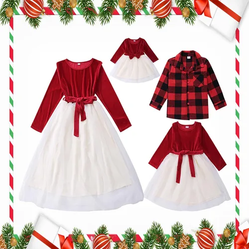 Vista 5 de Trajes de Navidad a juego para la familia, falda de encaje para padres e hijos, disfraz de Navidad a juego para mujeres, hombres y niños