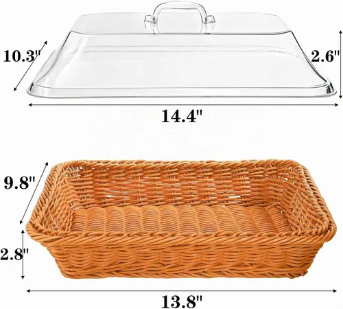Vista 2 de DEAYOU Paquete de 2 cestas de pan de imitación de ratán con tapa, cesta tejida de mesa para servir alimentos, cesta de frutas de polietileno