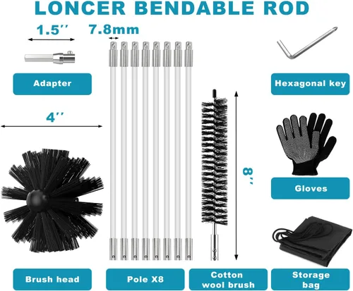 Vista 3 de PetOde Kit limpiador de ventilación de secadora de 52 pies, cepillo flexible mejorado con accesorio de taladro para una limpieza efectiva, rotación
