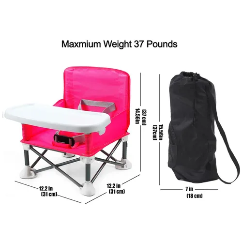 Vista 6 de PandaEar Asiento elevador de viaje portátil con bandeja, asiento plegable para bebé, silla alta para mesa de comedor, silla de campamento compacta
