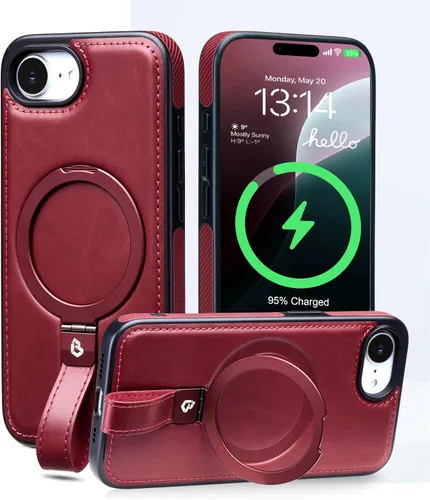 Vista 48 de Butaiga Funda para iPhone 12 Pro Max con correa de cuero, soporte de anillo Negro