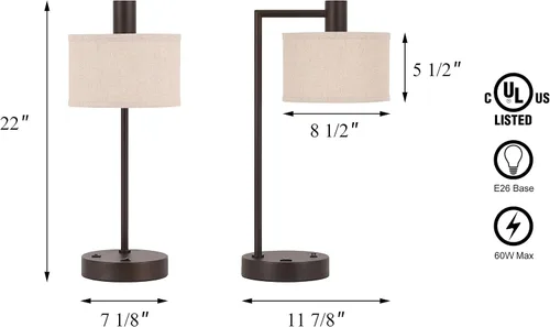Vista 4 de XiNBEi Lighting XB-TL1230-DB - Lámpara de mesa con pantalla de tela, moderna lámpara de hierro con acabado de bronce oscuro para dormitorio, sala