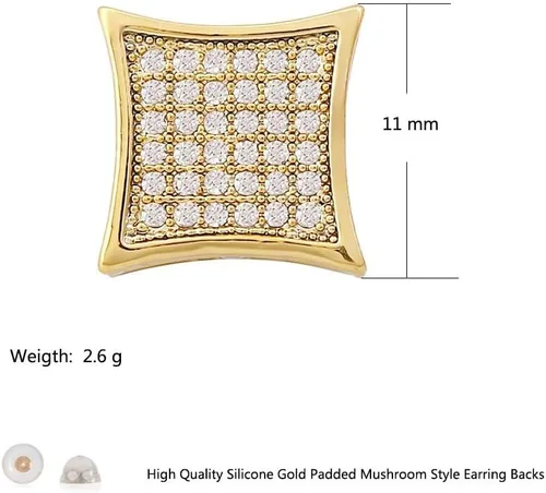 Vista 6 de LuReen Oro Plata 0.433 in cuadrado CZ Stud pendiente de Mens Boy aretes para hombre