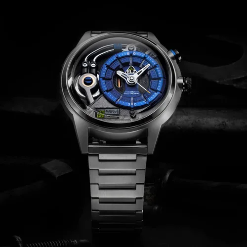 Vista 5 de The Electricianz Stone Z Reloj de diseñador para hombre, esfera con luz LED, diseño suizo, módulo eléctrico único, caja y pulsera de acero