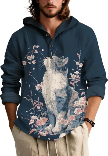Vista 19 de Sudadera con capucha con estampado floral colorido para hombre, con botones, holgada, de manga larga, sudadera con capucha de gran tamaño para otoño