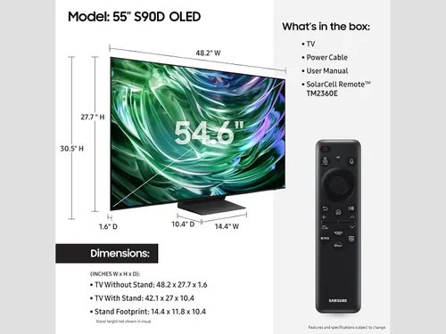 Vista 2 de Samsung - Smart TV OLED 4K de la serie S90D de 55 pulgadas, con HDR+, Dolby Atmos, sonido de seguimiento de objetos Lite, Motion Xcelerator, Real