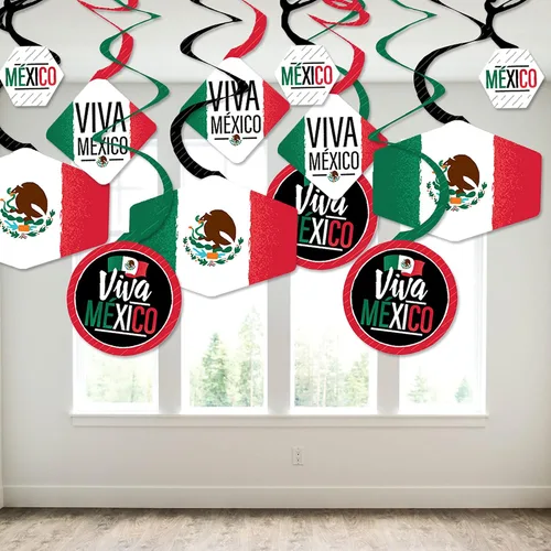 Vista 3 de Big Dot of Happiness Viva México - Decoración para colgar en fiestas del Día de la Independencia mexicana - Remolinos de decoración para fiestas