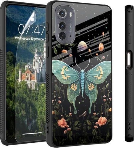 Vista 93 de Funda para Motorola Moto Edge 2022, cubierta trasera de vidrio templado con protector de pantalla, funda protectora a prueba de golpes para Motorola
