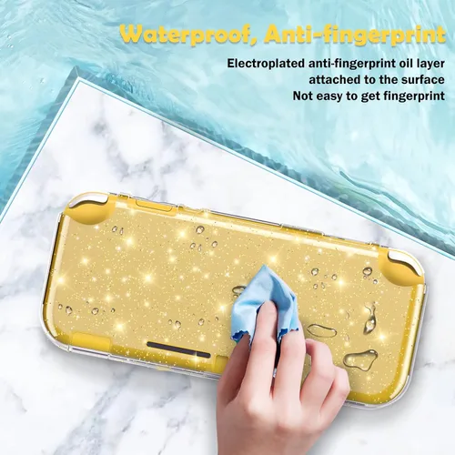 Vista 2 de DLseego Funda protectora con purpurina dorada para Switch Lite, cubierta de TPU suave de cristal transparente con absorción de golpes y diseño