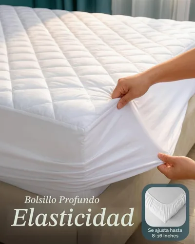 Vista 3 de Protector de colchón tamaño matrimonial, protector de colchón acolchado que Blanco