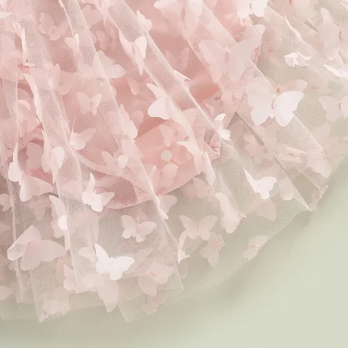 Vista 5 de Vestido de princesa para bebé niña 3D de malla de mariposa morada, sin mangas, de tul + diadema