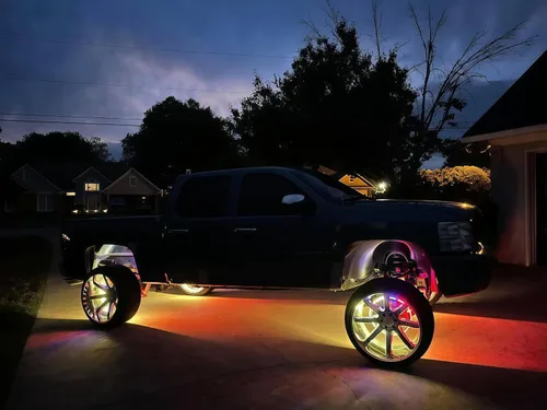 Vista 9 de Luces LED de rueda de 17.5 pulgadas, triple fila RGB + blanco + flujo de persecución de color de ensueño, Bluetooth + control remoto