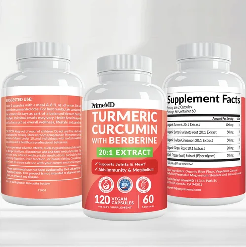 Vista 3 de Suplemento orgánico de cúrcuma y curcumina 5 en 1 (4210 mg) con berberina, canela de Ceilán, BioPerine y suplementos de jengibre para el apoyo