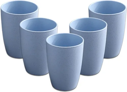 Vista 11 de Juego de 5 vasos de paja de trigo, pequeños vasos reutilizables de 12 onzas, aptos para lavavajillas, vasos de agua apilables de plástico