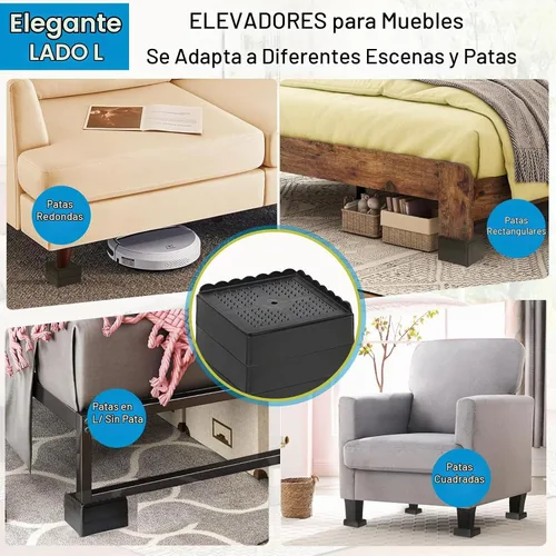 Vista 3 de Elevador de cama de 1 pulgada, 2 pulgadas, 3 pulgadas, 4 pulgadas de alta resistencia, elevador de muebles ajustable para mesa, escritorio, sofá