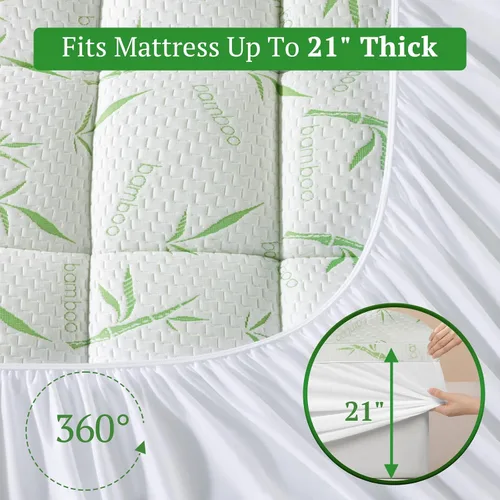Vista 8 de LIANLAM Cubrecolchón – 1500GSM 3D+7D relleno alternativo de plumón 3 pulgadas, extra firme para dolor de espalda, bolsillo profundo de 6 a 18