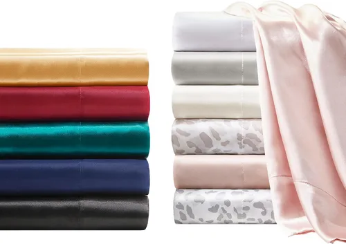 Vista 176 de Madison Park Essentials - Juego de sábanas de satén de lujo y sedoso con brillo natural, bolsillo elástico de 14 pulgadas para colchones de hasta 16