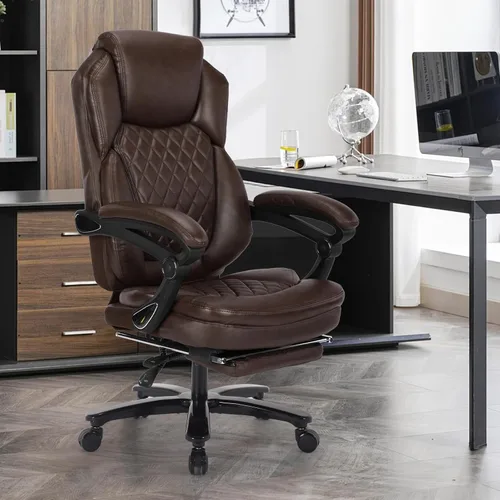 Vista 11 de Silla de escritorio reclinable de piel de 400 libras con reposapiés A marrón.