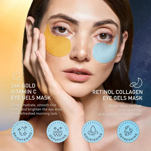 Vista 2 de Kit de parches para debajo de los ojos: 120 piezas de retinol y gel dorado para ojeras, hinchazón y arrugas, almohadillas de tratamiento de piel